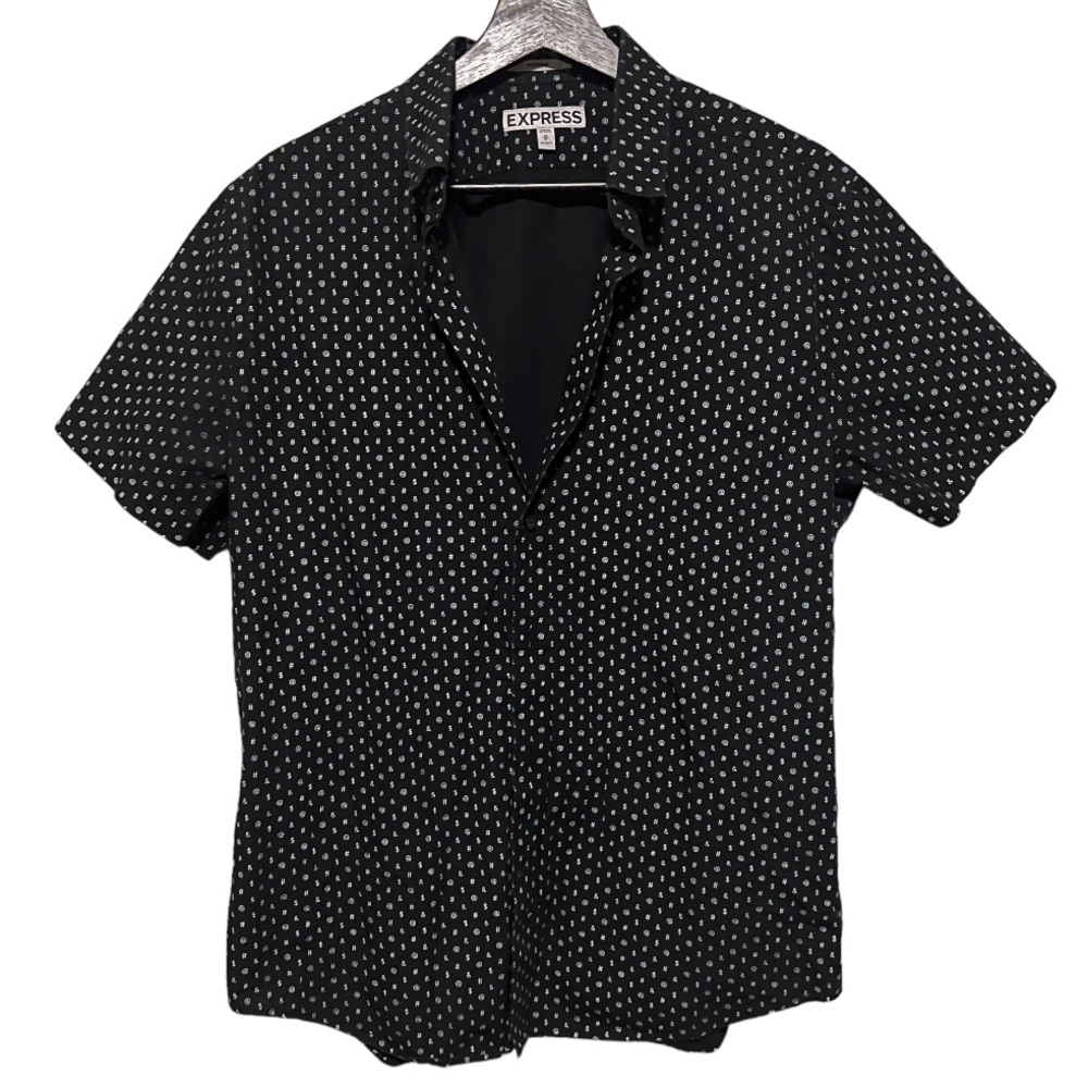 Express Button Up All Over Print Symbols Logo  Signs Smart Casual Men’s Medium